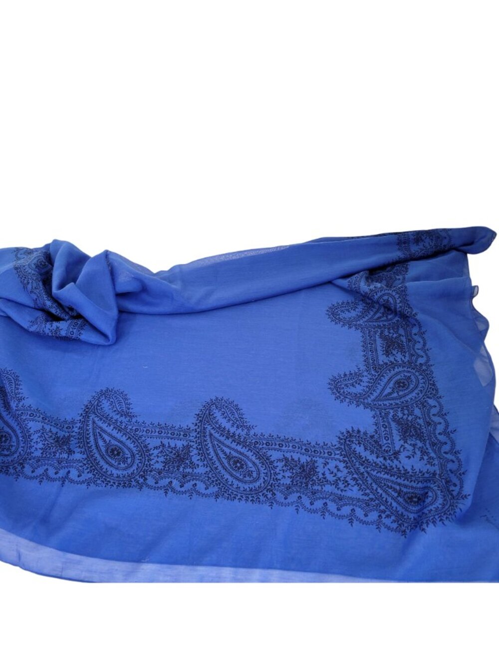 Lauren Ralph Lauren Blue Paisley Bandana Design Sheer Scarf - Picture 2 of 8